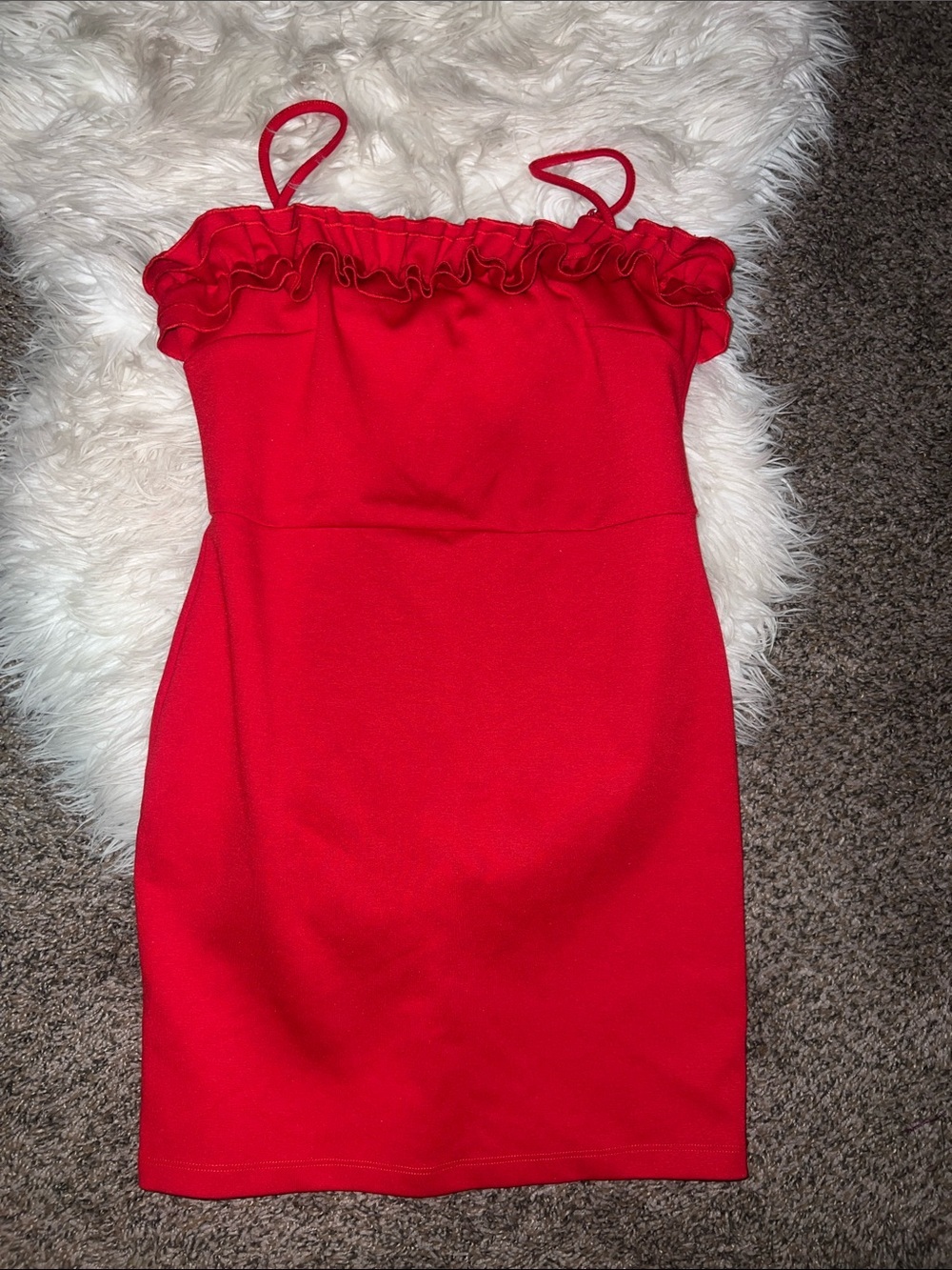 Forever 21 Bright Red Ruffle Detail Mini Dress